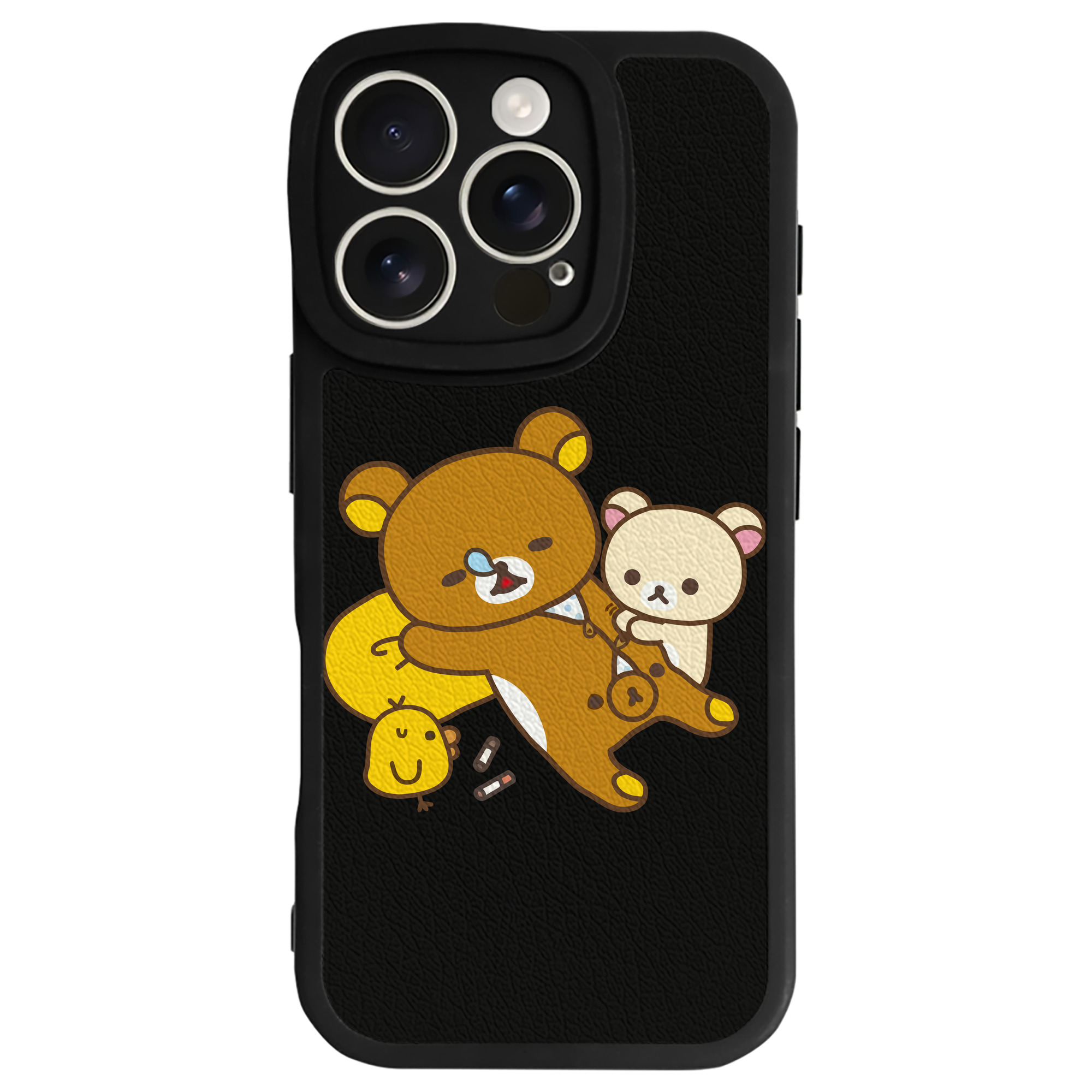 （画像用） リラックマ リラックマ キイロイトリ Rilakkuma Korilakkuma Kiiroitori 【iPhone 16シリーズ対応】シリコンスマホケース（レザー調） 材質：シリコン